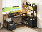 RALGEND L Shaped Gaming Desk with Storage Drawers & Shelves, Power Outlets - Image 3