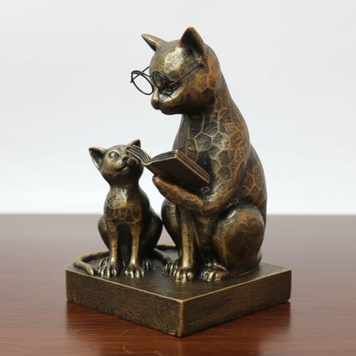 LIFFY Cat Decorative Bookends, 7“ Resin Non Skid Book Ends for Heavy Books, Parent-Child Cats Figurine Collectibles with Eye Glasses for Shelf to Hold Books, Whimsical Cat Decorations for Cats Lovers - Image 3