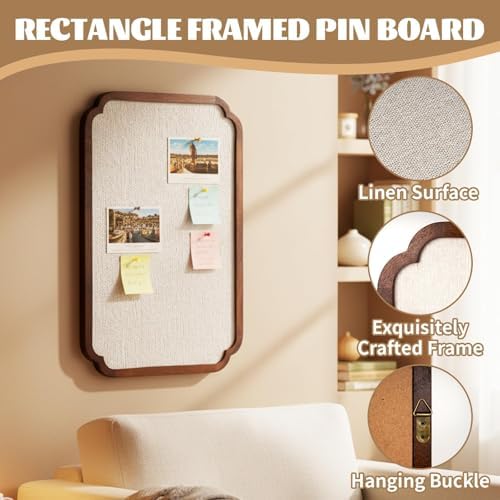 20 x 30in Vintage Framed Pin Board Fabric Linen Display Bulletin Board Large Message Picture Photo Pinboard Memo Decorative Pinboard for Gift Wall Decor Living Room - Image 3