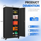 MIIIKO 75" Tall Metal Storage Cabinets with Wheels,Garage Storage Cabinet with Lock,Heavy Duty Tool Cabinets with 2 Doors and 4 Shelves for Garage,Home Office,Shop,Warehouse（Black） - Image 3