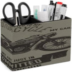 PU Leather Multi-Compartment Pen Holder Desktop Organizer Pencil Cup Storage Caddy for Office Home Supplies Hand Drawn Vector Motorcycle Quote by Unknown
