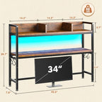 REIBII 2-Tier Desk Shelf, LED, Bedroom and Home Office, Rustic Brown - Image 2
