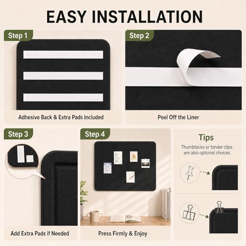 Felt Bulletin Board for Wall 48" x 36" Unfolded Size, Large Frameless Felt Pin Board, Soft Cork Board Alternative for Office, Home Planning, Notes, Photos & Wall Decor, Foldable Shipping, Easy Install - Image 6