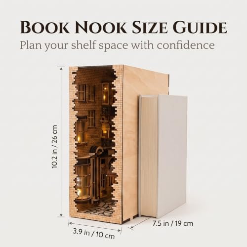 Wizard-Themed Book Nook Kit, Enchanted Street Wooden Bookshelf Insert, DIY Hand-Painted Fantasy Miniature Scene, Decorative Bookend Craft for Adults and Book Lovers(Standard Edition) - Image 3