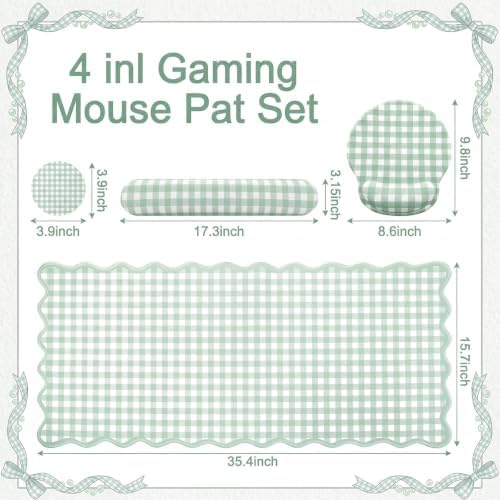 Sabary Green Gingham Desk Mat Set with Wrist Rest Keyboard Mouse Pad Set - Image 2