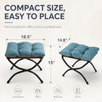 15" Upholstered Folding Foot Rest Stool with Foldable Metal Frame Blue - Image 4