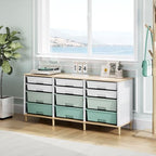 TOOLF 12 Drawers Storage Cabinet with Wooden Top and Plastic Bins,Green - Image 2