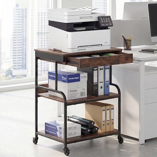 23.6''x18.9'' Printer Stand with Drawer,3 Tier Rolling Printer Cart - Image 4