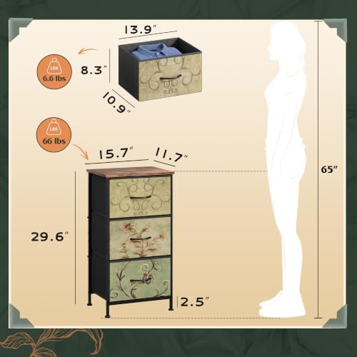 WLIVE Small Dresser Nightstand for Bedroom, 3 Drawers, Floral - Image 3