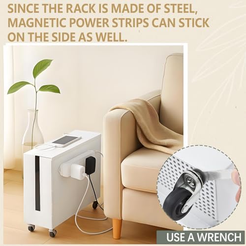 Briwooody Extra Large Metal Cable Management Box with Caster Wheels, White - Image 4