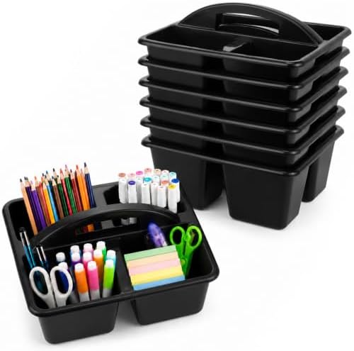 6 Pack 4 Compartment Classroom Caddy with Handle, Black by Yakydesign