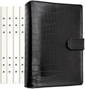 PU Leather Personal Notebook Planner with 80 Pages Loose-Leaf Papers 6 Holes Ring Binder Pen Holder Magnetic Buckle (Black Faux Crocodile Texture, A5 Mini) by Zelten