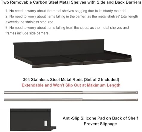 Expandable Under Cabinet Shelf Organizer with 1.25 Inches Thick Clips, Heavy Duty Extendable Under Shelf Storage Basket for Pantry or Laundry Room, Black, 2 Pack, Interior: 5.7" H x 8.54" D - Image 4