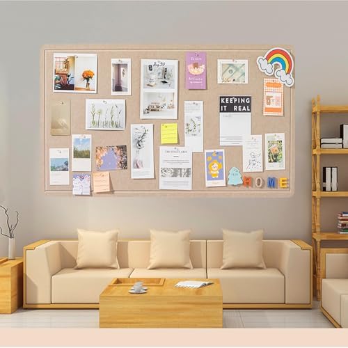 Foldable Large Bulletin Board, 60x36 Inches Cork Board Alternative, Large Felt Board Decorative Pin Board for Wall, Foldable Photo Board Self-Adhesive Vision Board with 36 Pushpins Khaki - Image 3