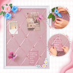 DoubleFill White Bulletin Board 21"×27" Linen Fabric Decorative Board Hanging Memo Boards for Women Large Cork Bulletin Boards for Home Office with 20 Pushpins - Pink Linen with White Frame - Image 3