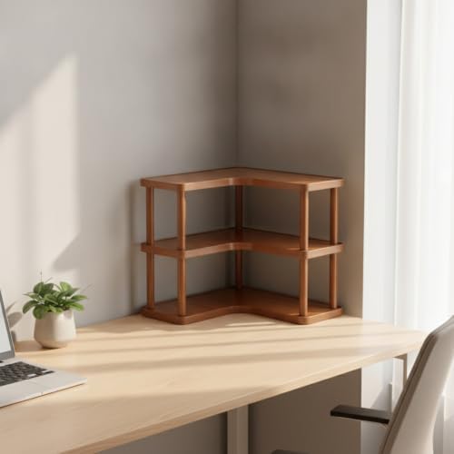 Desktop Storage Rack Three Tier Bamboo Corner Desk Organizer L Shaped Easy to Assemble for Wall - Image 7