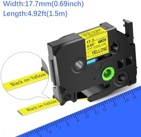 USUPERINK 10PK Compatible for Ptouch HSe-641 HSe641 HS-641 HS641 Black on Yellow 17.7mm 0.69'' Heat Shrink Tubing for Wire Cable for PT9200dx PT9400 PT9500pc PT9600 Label Maker Tape - Image 4