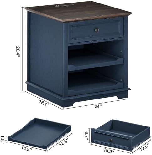 REDAYFUR Lateral File Cabinet 3 Drawer File Cabinet with Charging Station, Printer Stand with Open Adjustable Storage Shelves, Lateral Filing Cabinet for Home Office, Blue - Image 3
