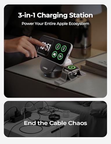 LISEN [Ultra-Fast 25W] 3-in-1 Charging Station for Apple, Qi2.2 25W Foldable Wireless MagSafe Charger Stand for iPhone 17/16/15/14/13 Pro Max, Apple Watch&AirPods, Travel Portable with 45W Adapter - Image 3