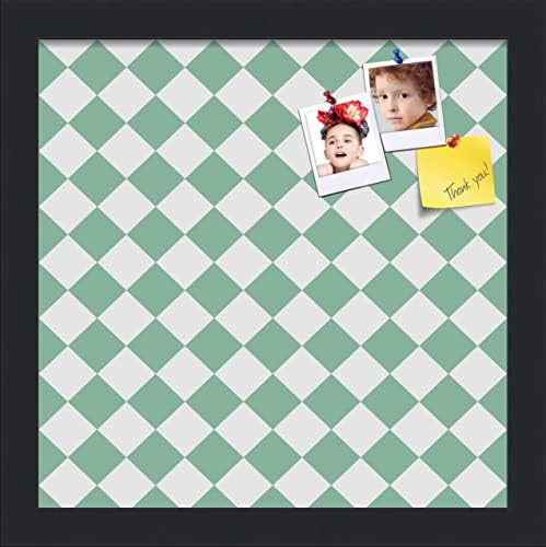 PinPix 12x12 inch Cork Bulletin Board. This Decorative Framed Pin Board Comes with Diamond Pattern in Green and White Design and Satin Black. Ideal for Home, Office Decor or School (PinPix-330) by PinPixBulletinBoards
