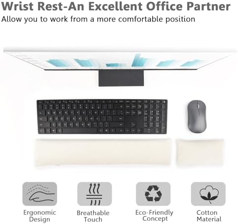 Keyboard Mouse Wrist Rest Bean Bag Set, Ergonomic Wrist Rest for Keyboard and Mouse Filled Ergo Beads, for Laptop, Desktop Computer (Ivory White) - Image 4