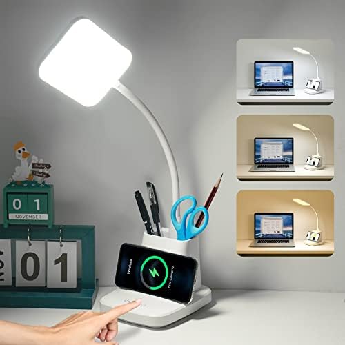 LED Desk Lamp with 10W Wireless Charging & Pen Holder, Snow White by Sailstar