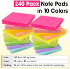 240 Pads Sticky Notes 3x3, Self-Stick Pads Bulk Bright Colors, School Supplies, Office Products, 50 Sheet/Pad - Image 5