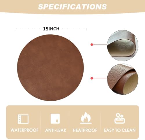 Artoid Mode Brown Faux Leather Placemats Set of 8, 15 Inch Waterproof Wipeable Heat Resistant Vinyl Place Mats, Reversible Table Mats for Kitchen Dining Decor - Image 7