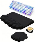 Cloud Keyboard Wrist Rest Set, 3 in 1 Ergonomic Memory Foam Keyboard Stand Pad with Mouse Wrist Support & Cup Holder, Anti-Slip Desk Cushion for Office Gaming Typing Pain Relief,Black by Unknown