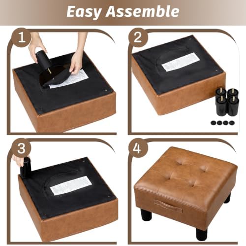 Joveco Small Ottoman Foot Stool,15" Square Upholstered Foot Rest with Legs - Image 5