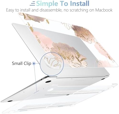 MEEgoodo for MacBook Air 13.3 inch Case 2021 2020 2019 2018 A2337 M1 A2179 A1932, Hard Shell with Keyboard Webcam Cover & Trackpad Film & Type C Adapter for MacBook Air M1, Pink Peony Flowers - Image 4