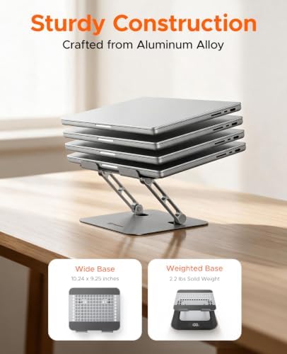 PHIXERO Height Adjustable Laptop Stand, Aluminum Laptop Riser Gray WS1 - Image 3