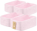 MiniArk Small Storage Baskets for Organizing | Closet Organizer Bins | Shelf Toy Basket | Woven Rope Baskets | Cube Decorative Box | Shallow Basket | 13x8.5x5.1” | 4 Packs Light Pink by MiniArkStorageBasketsHome