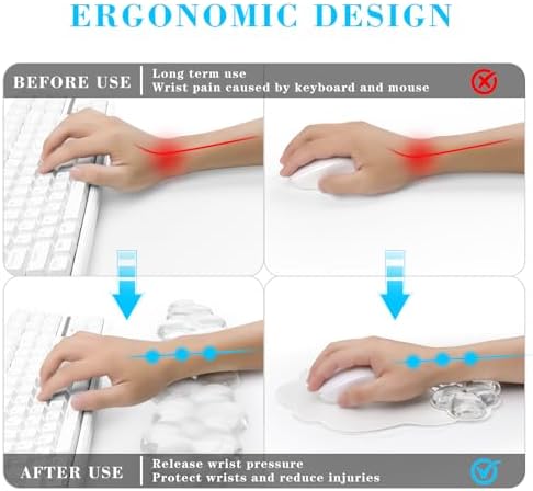 Gel Cloud Keyboard and Mouse Wrist Rest, Cute Wrist Support and Arm Support Rest for Typing Pain Relief，Suitable for Office/Computer/Laptop/Gaming Set-White - Image 2
