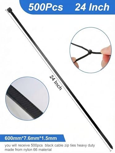 500 Pack Long Zip Ties Heavy Duty, Large Cable Ties, Black, 24 Inch - Image 2