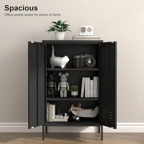IRONFFICE Metal Storage Cabinet,Metal Cabinets with Doors and Adjustable Shelves,2 Door Storage Cabinets with Legs,Morden Accent Cabinets for Home Office,Black - Image 5