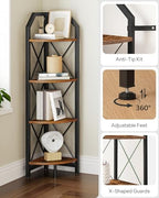 CHOEZON 47.6" Corner Shelf, 4-Tier Industrial Corner Bookshelf, Corner Storage Stand, Corner Bookcase for Bedroom, Living Room, Home Office, Rustic Brown and Black TCJ09BF - Image 5