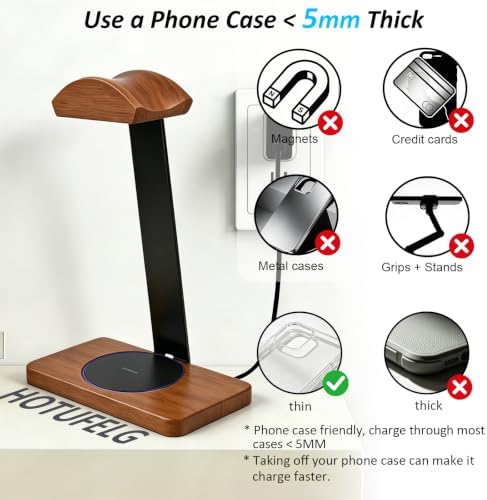 Solid Wooden Headphone Holder with Qi Wireless Charging Pad, Gift Choice - Image 3