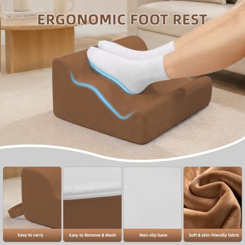 Foot Rest Ergonomic Pillow for Under Desk at Work & Handle Brown - Image 2