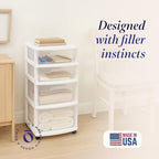HOMZ Drawer Tower, 4-Tier Storage Cart with Removable Wheels, White Frame - Image 4