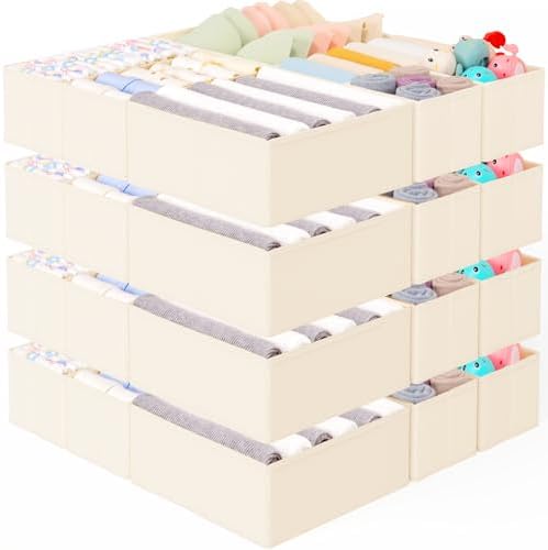 Criusia 26 Pack Drawer Organizer for Clothes, Foldable Dresser Dividers with 3 Sizes, Fabric Storage Bins – Beige by Criusia