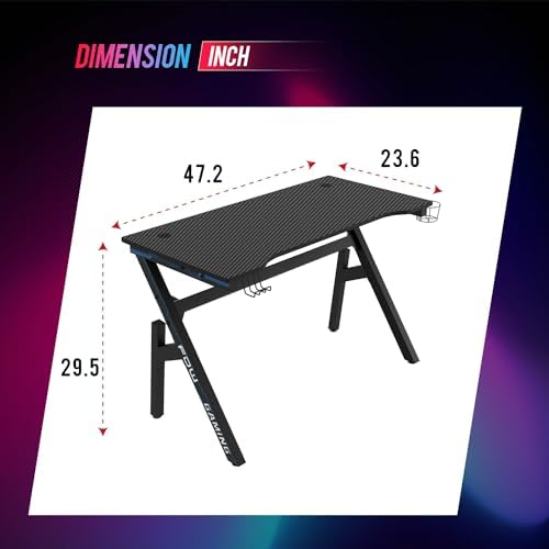 BestOffice | 47" Gaming Table | Blue | R-Shaped Computer Desk - Image 3