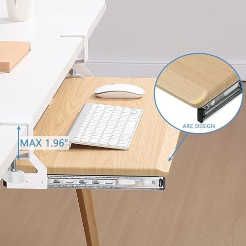 ETHU Small Keyboard Tray Under Desk with Metal Rail, 19.7x11.8", Oak - Image 5