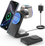 Wireless Charger Magnetic for Apple Devices - JoyGeek 3 in 1 Foldable Charging Station for Magsafe Compatible with iPhone 16 15 14 13 12 Pro Max Plus, Apple Watch 10 9 8 7 6 5 4 SE, AirPods 4/3/2/Pro by JoyGeek