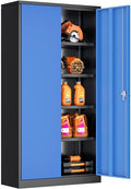 INTERGREAT Metal Storage Cabinet with Doors, 72" Locking Steel Storage Cabinet with Shelves, Tall Metal Cabinet Lockable Steel Cabinets for Home Office, Garage,(Black+Blue) by INTERGREAT