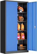 INTERGREAT Metal Storage Cabinet with Doors, 72" Locking Steel Storage Cabinet with Shelves, Tall Metal Cabinet Lockable Steel Cabinets for Home Office, Garage,(Black+Blue) by INTERGREAT