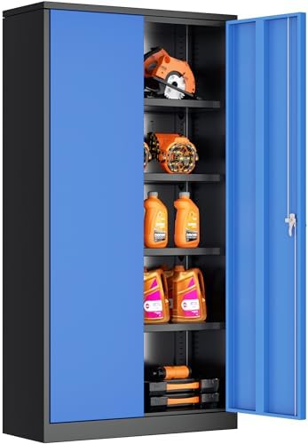INTERGREAT Metal Storage Cabinet with Doors, 72" Locking Steel Storage Cabinet with Shelves, Tall Metal Cabinet Lockable Steel Cabinets for Home Office, Garage,(Black+Blue) by INTERGREAT