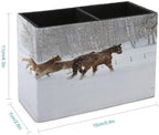 PU Leather Multi-Compartment Pen Holder Desktop Organizer Pencil Cup Storage Caddy for Office Home Supplies Winter Horse Print in Snowy Forest - Image 2