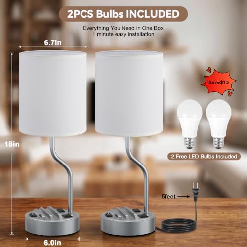 Fenmzee Bedside Lamp for Bedroom Set - 18" Grey Table Lamp for Nightstand - Image 6