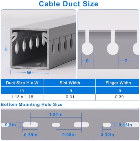 1.2"H x 1.2"W Cable Raceway, 12ft Under Desk Wire Management Channel, Grey - Image 2